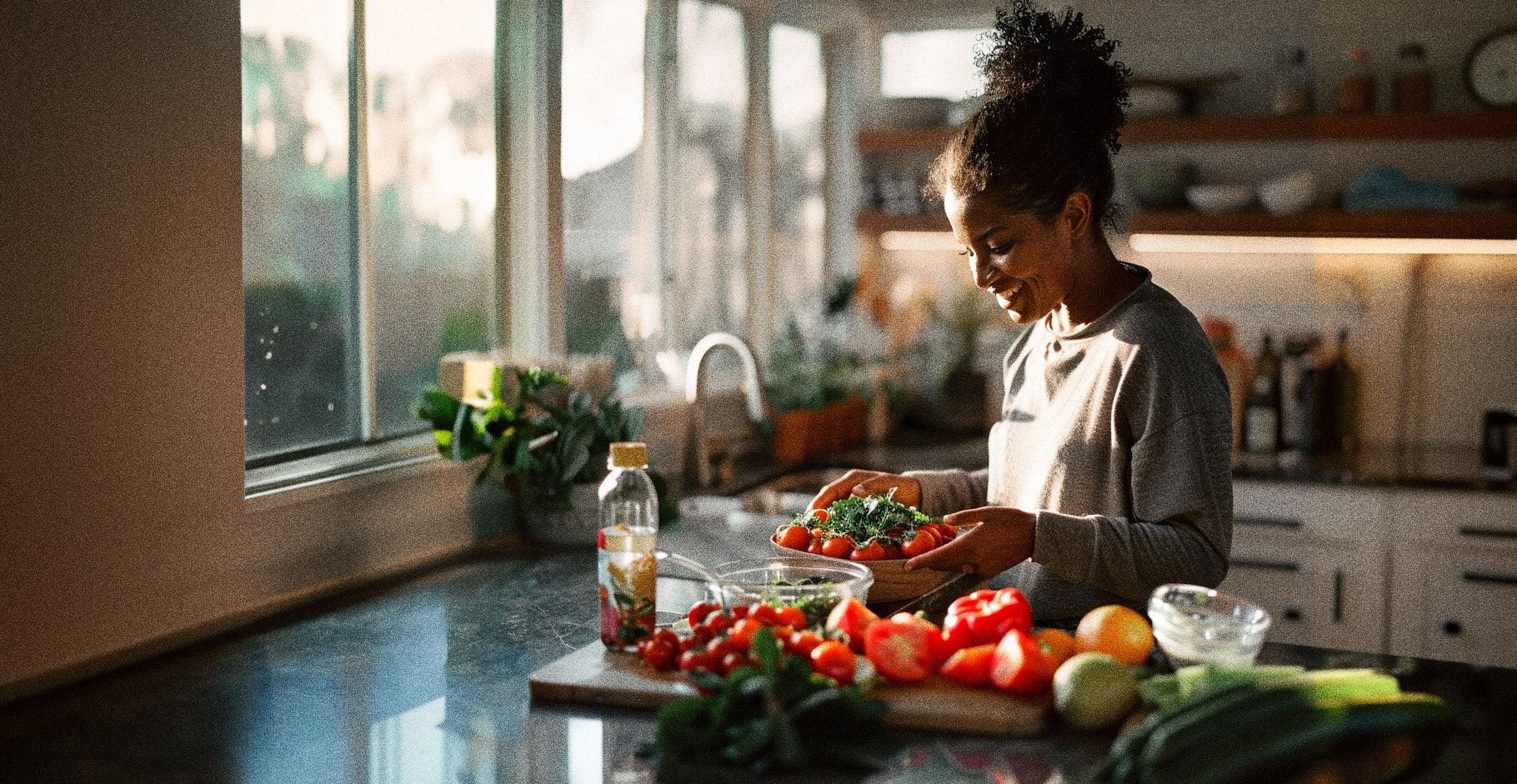 woman preparing fruits and vegetables med-bev