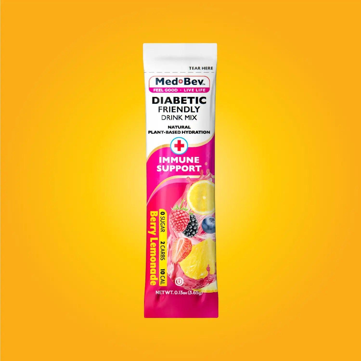 Med-Bev Berry Lemonade Single Stick Trial - Diabetic-Friendly Hydration Drink Mix