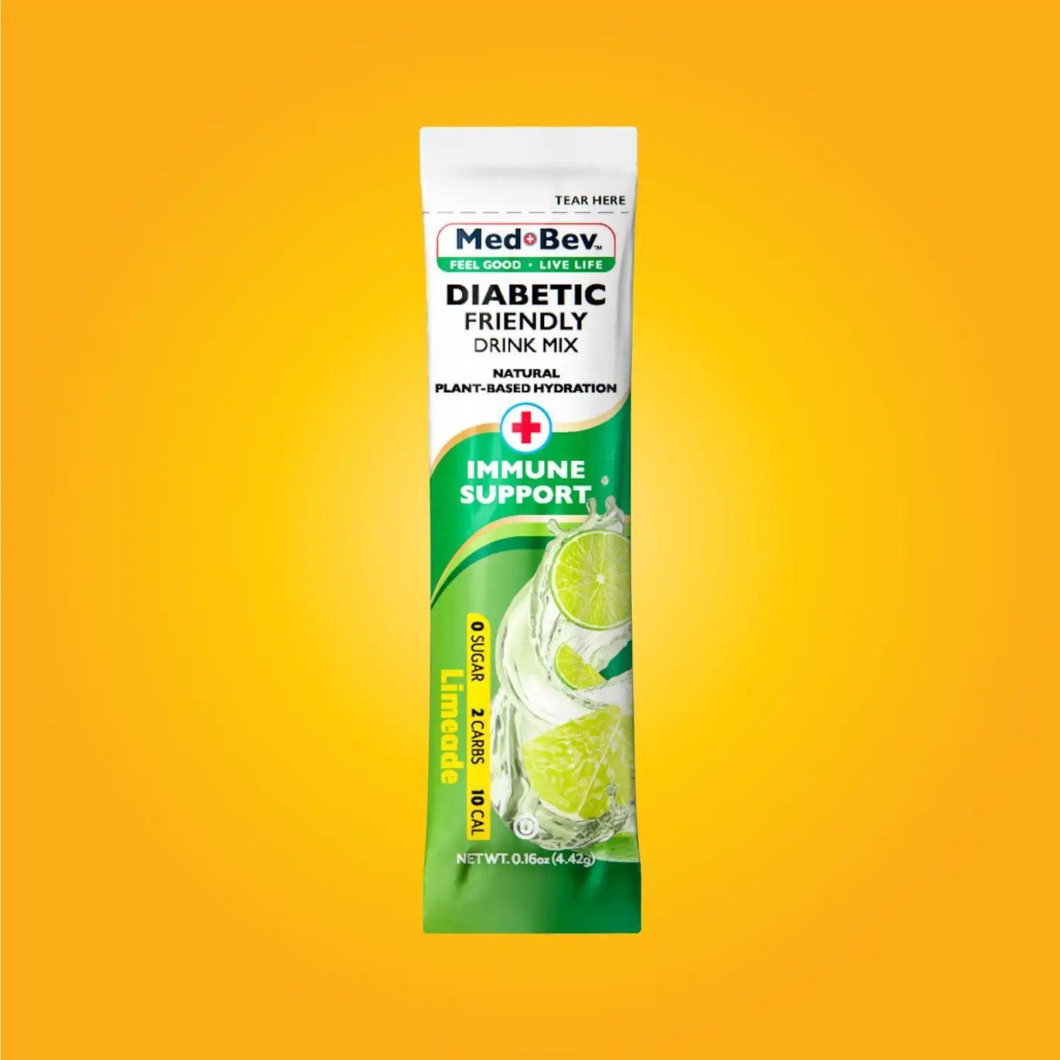 Med-Bev Limeade Single Stick Trial - Diabetic-Friendly Hydration Drink Mix