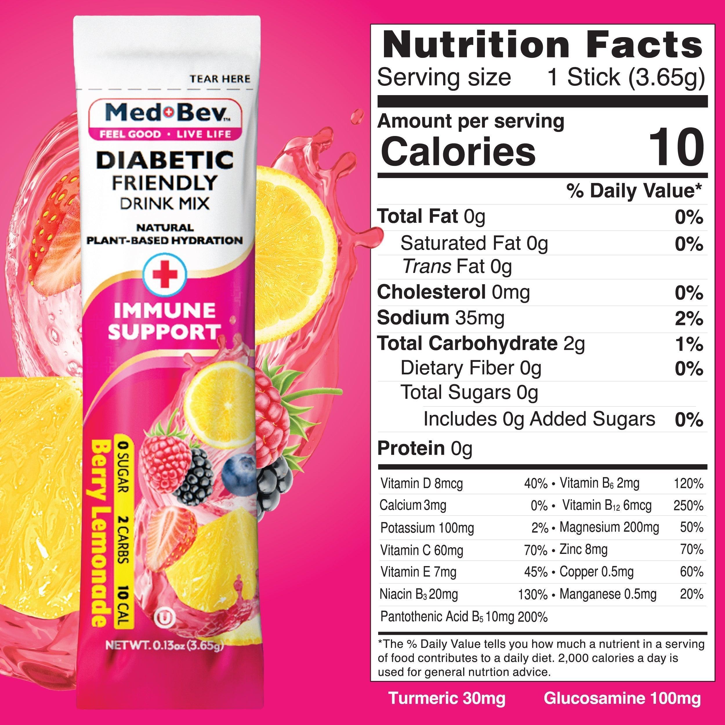 magnesium zinc vitamin d vitamin c drink mix. berry lemonade nutrition facts med-bev