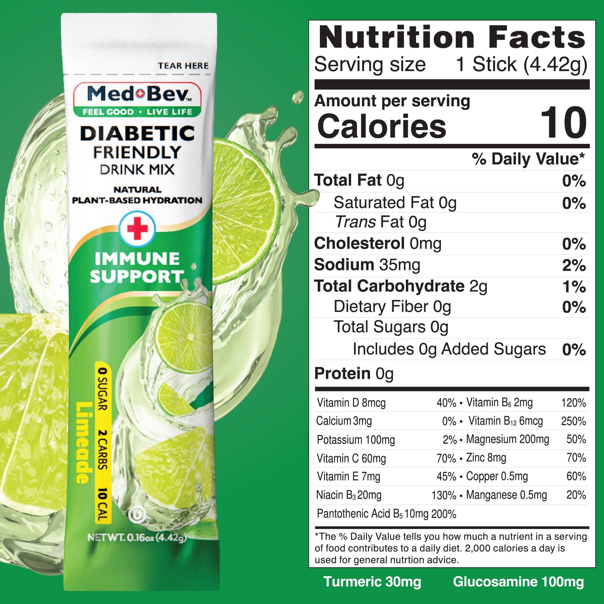 med-bev great taste good for diabetics limeade drink mix nutrition facts med-bev