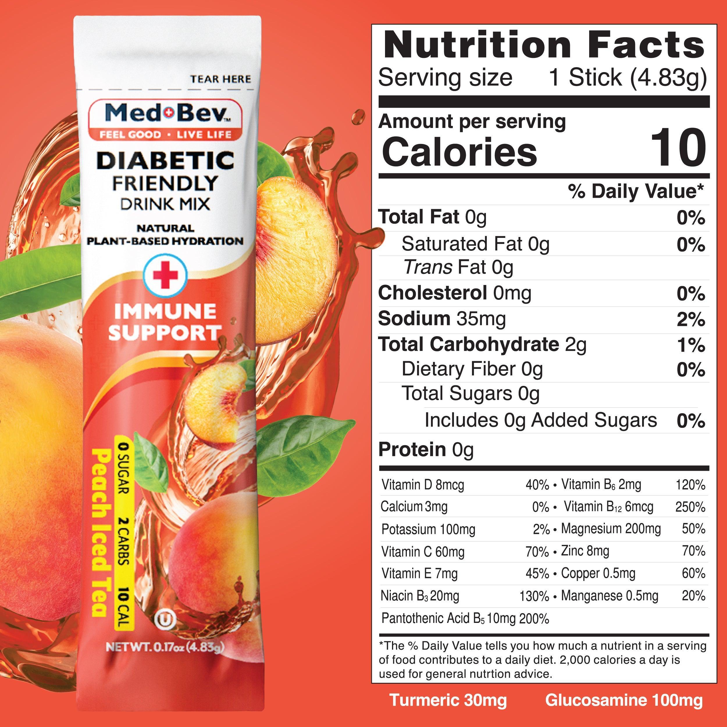 magnesium zinc vitamin d vitamin c drink mix. peach iced tea nutrition facts med-bev