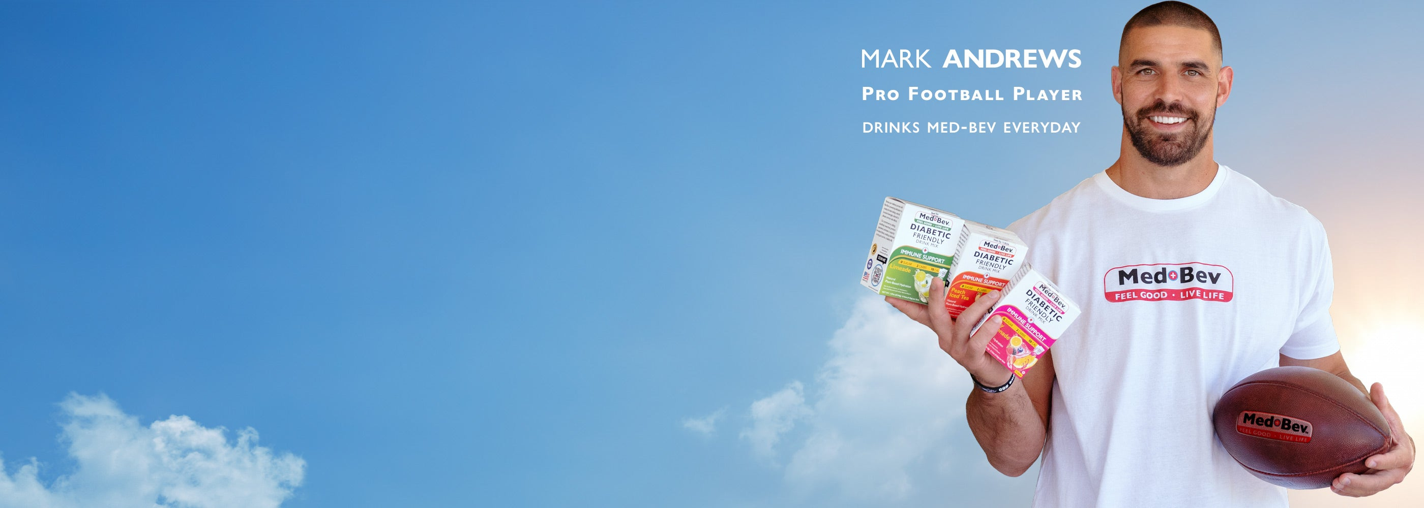 Mark Andrews with Med-Bev diabetic friendly drink mix boxes