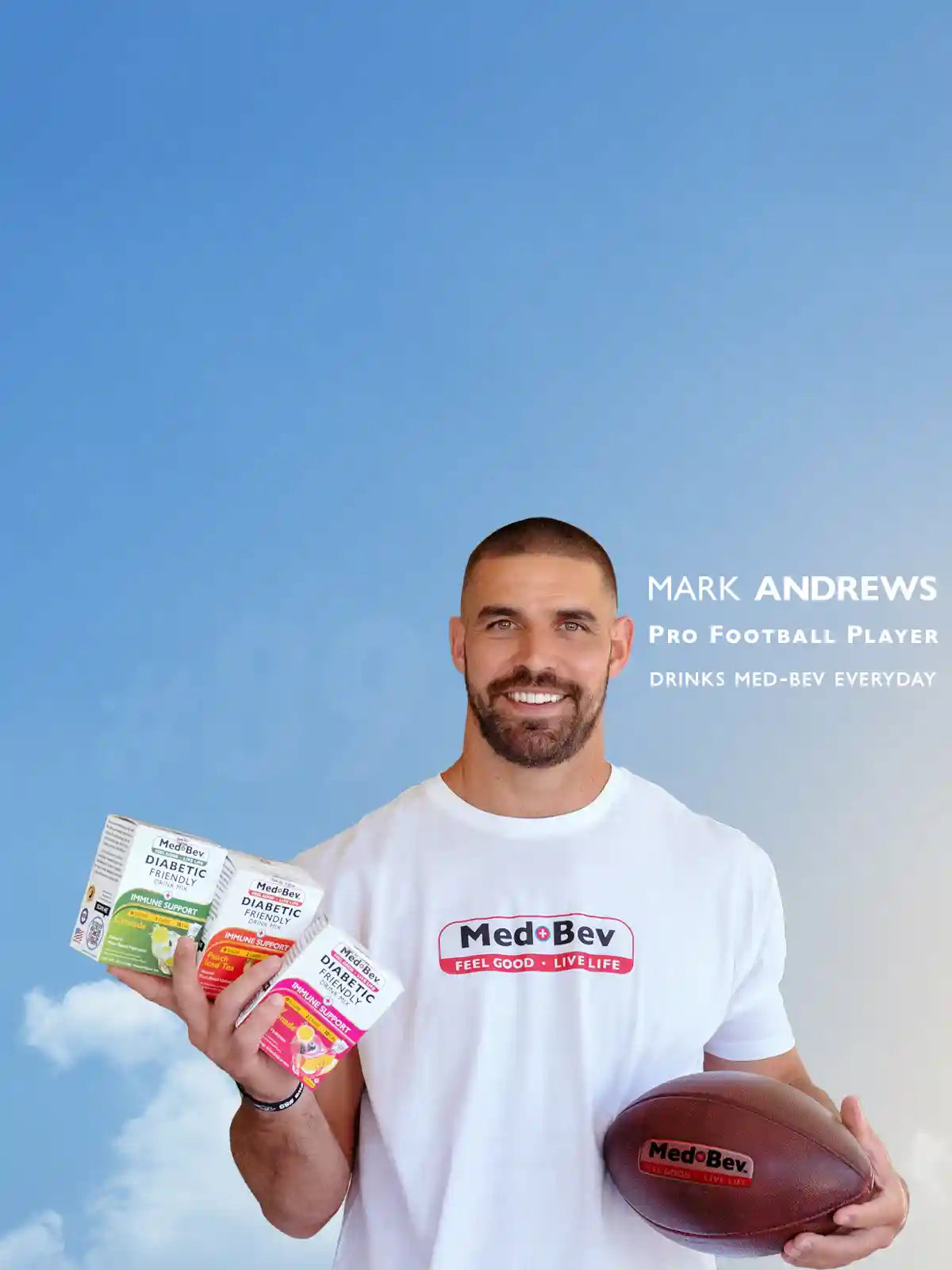 Mark Andrews with Med-Bev diabetic mix boxes for diabetic hydration