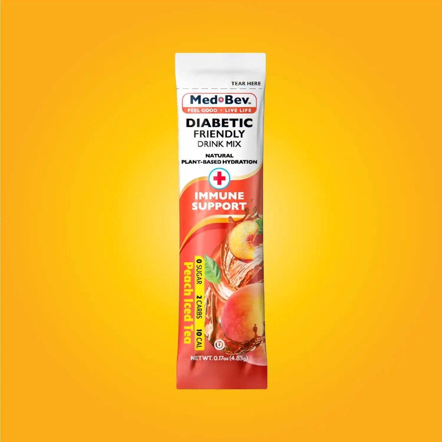 Med-Bev Peach Iced Tea Single Stick Trial - Diabetic-Friendly Hydration Drink Mix